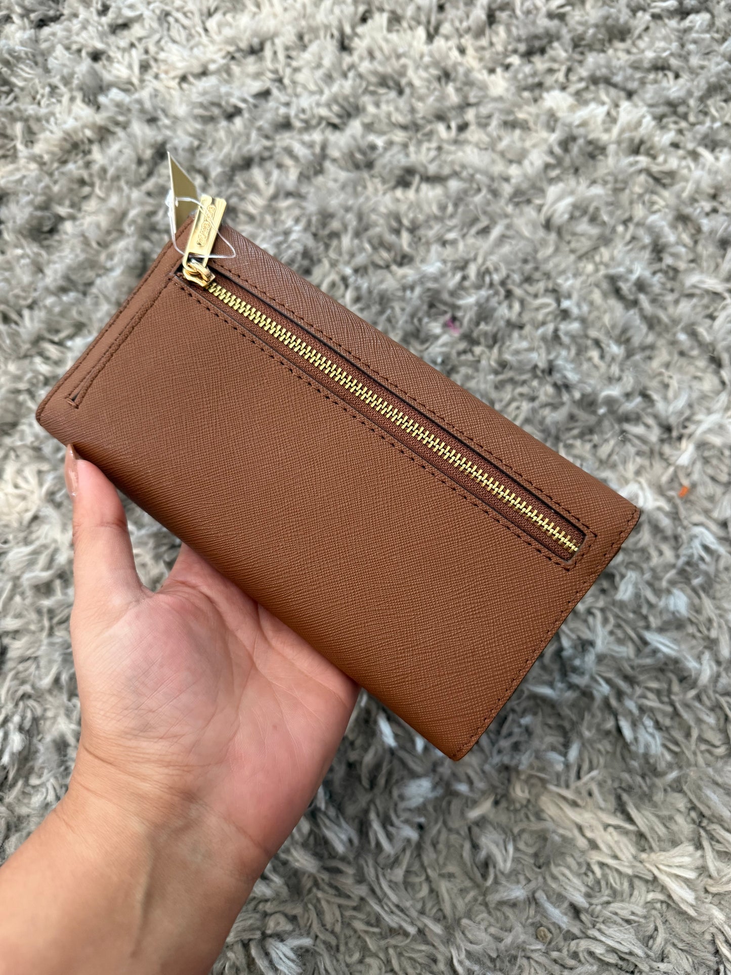 BILLETERA MICHAEL KORS MUJER TRIFOLD CAMEL CUERO