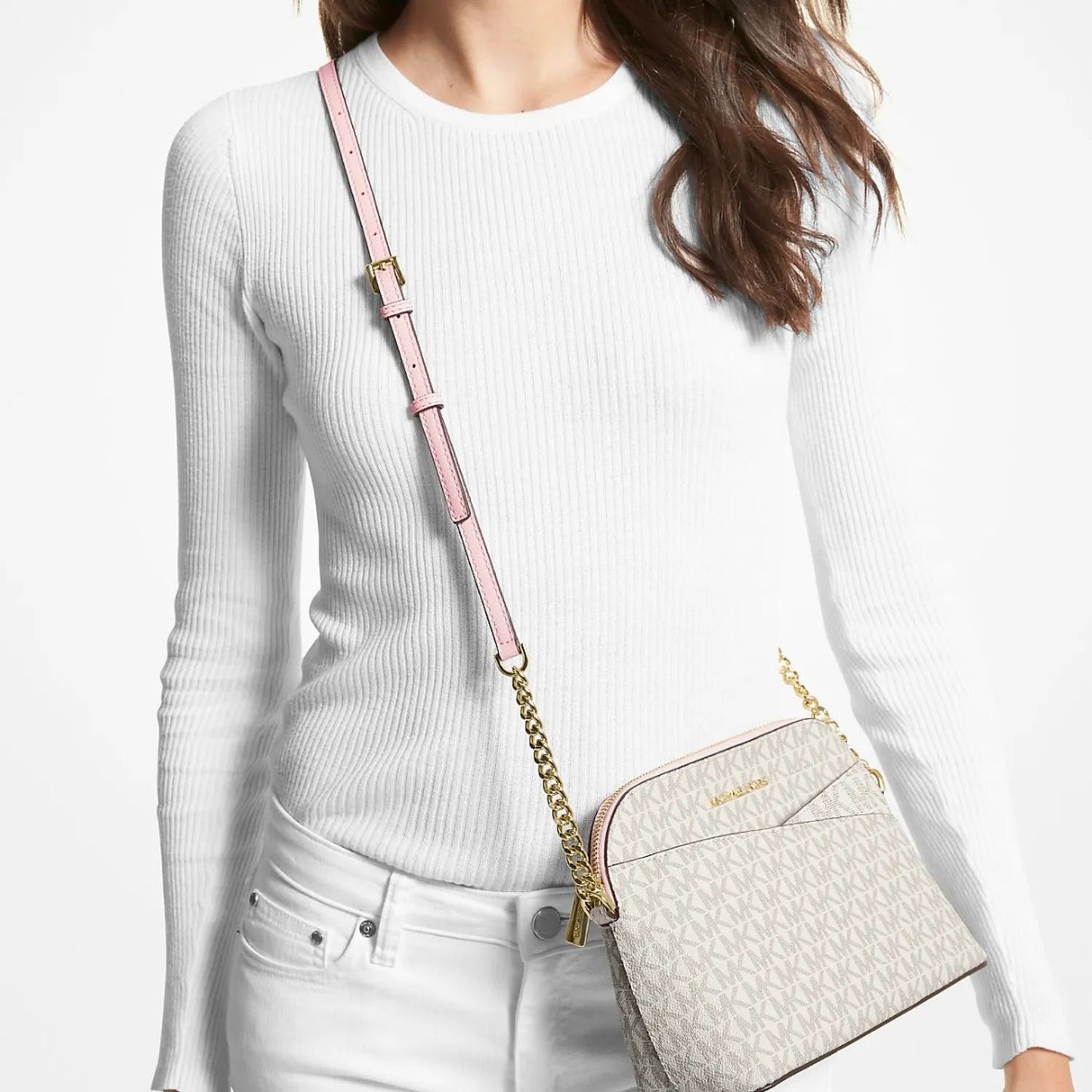 CROSSBODY MICHAEL KORS DOME VAINILLA/ROSA MONOGRAMA