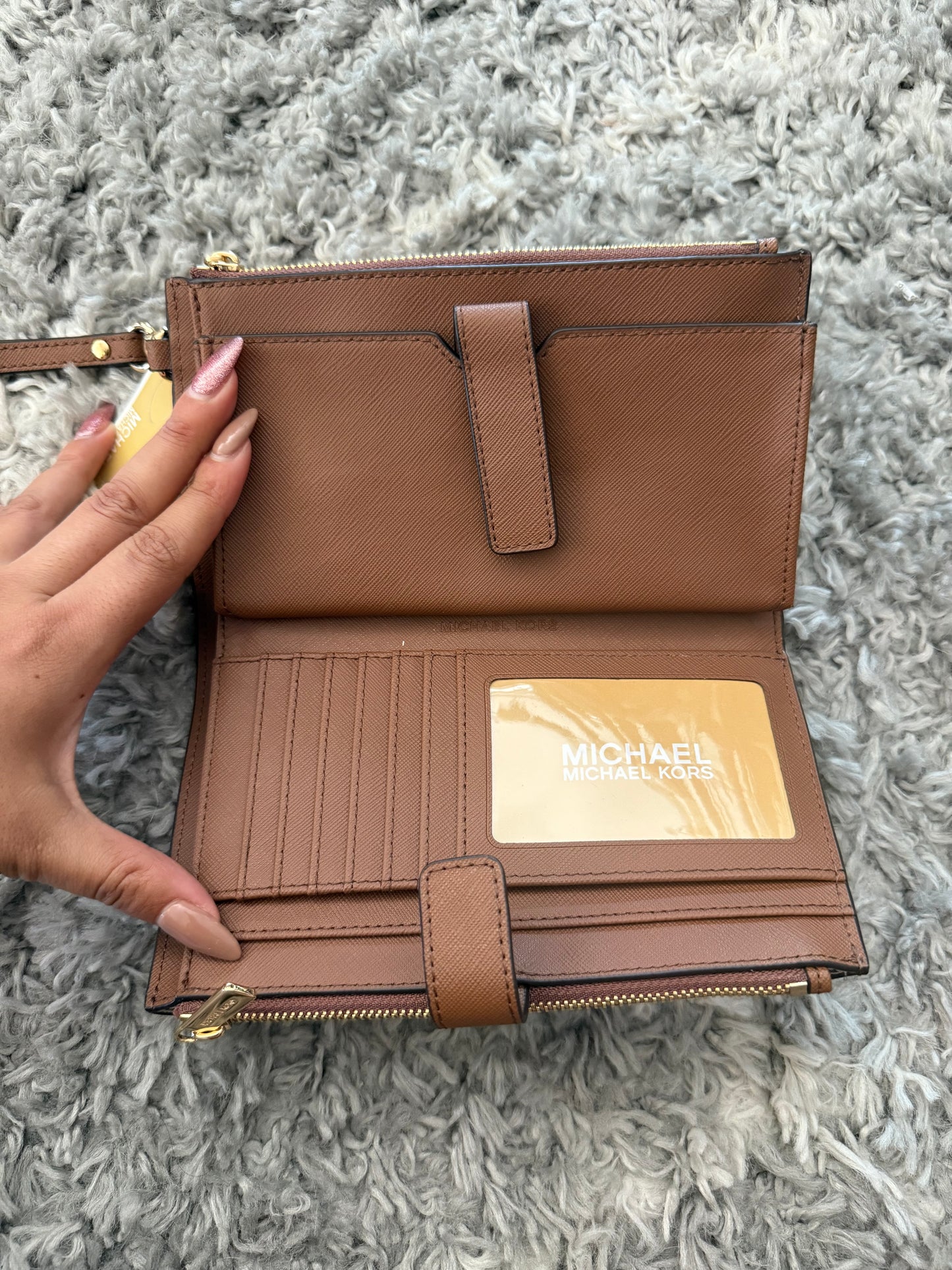 BILLETERA MICHAEL KORS MUJER DOBLE ZIP CAMEL CUERO