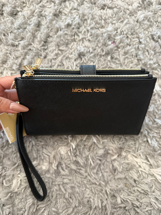 BILLETERA MICHAEL KORS MUJER DOBLE ZIP NEGRA CUERO