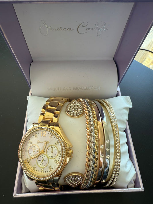 SET RELOJ + PULSERAS JESSICA CARLYLE DORADO