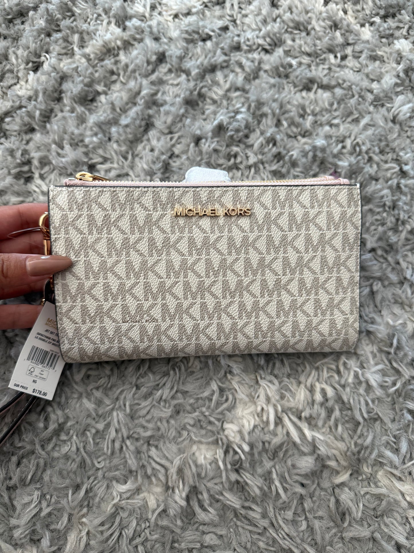 BILLETERA MICHAEL KORS MUJER DOBLE ZIP VAINILLA/ROSA