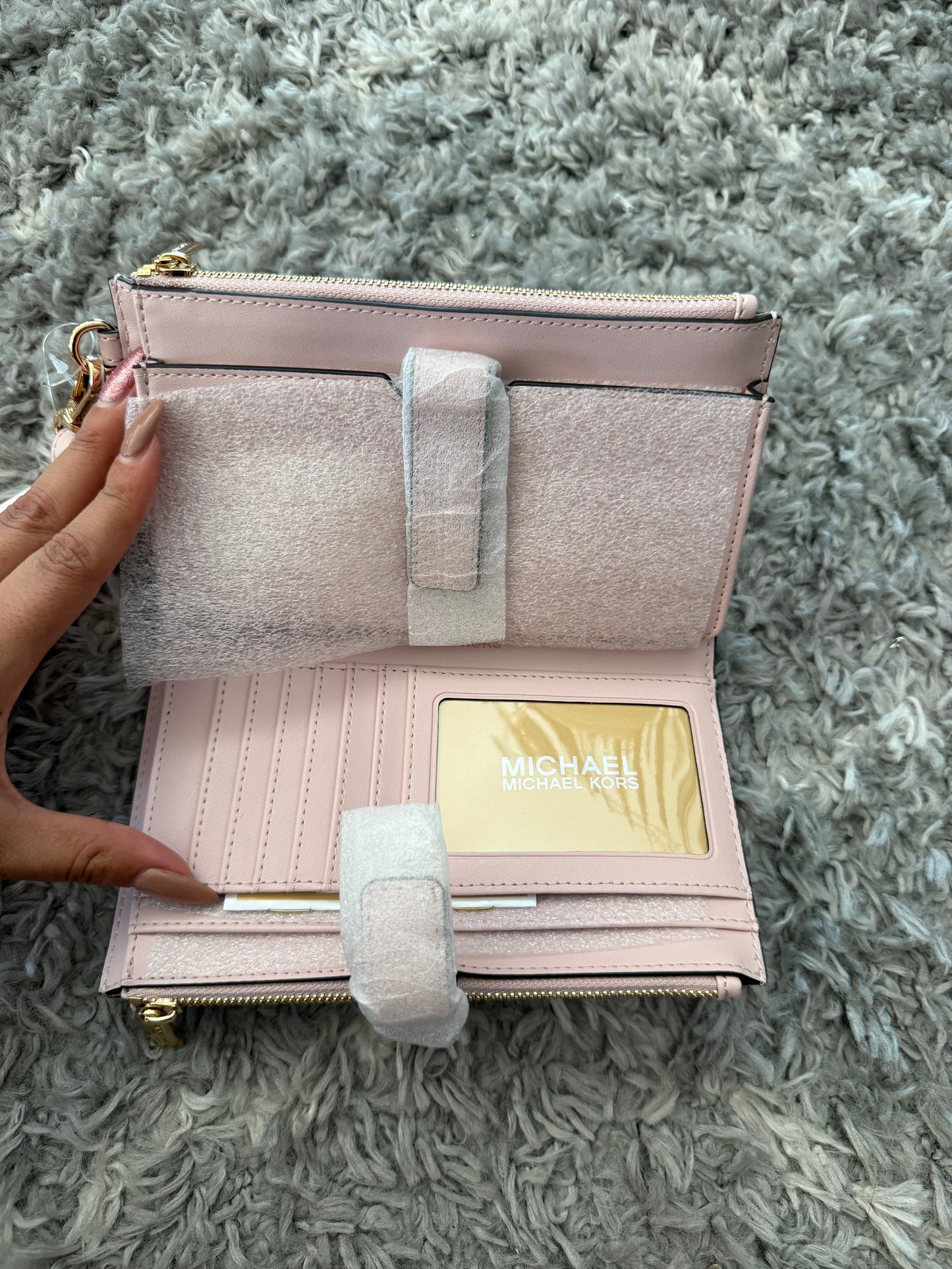 BILLETERA MICHAEL KORS MUJER DOBLE ZIP VAINILLA/ROSA