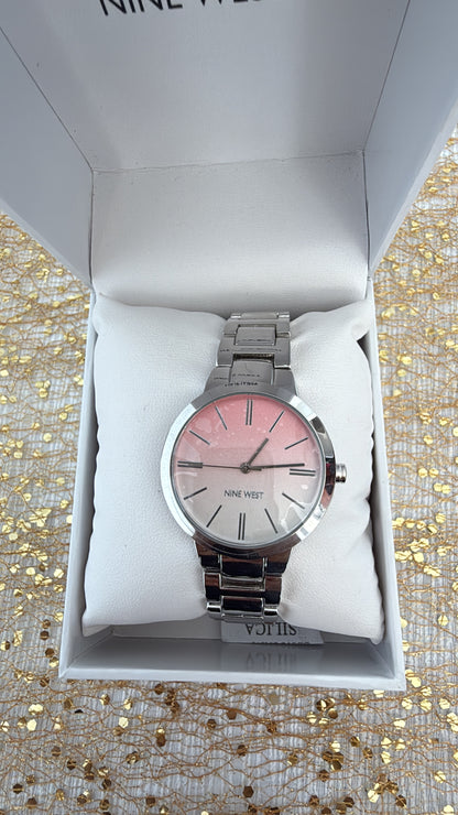 RELOJ NINE WEST MUJER SILVER FONDO ROSA