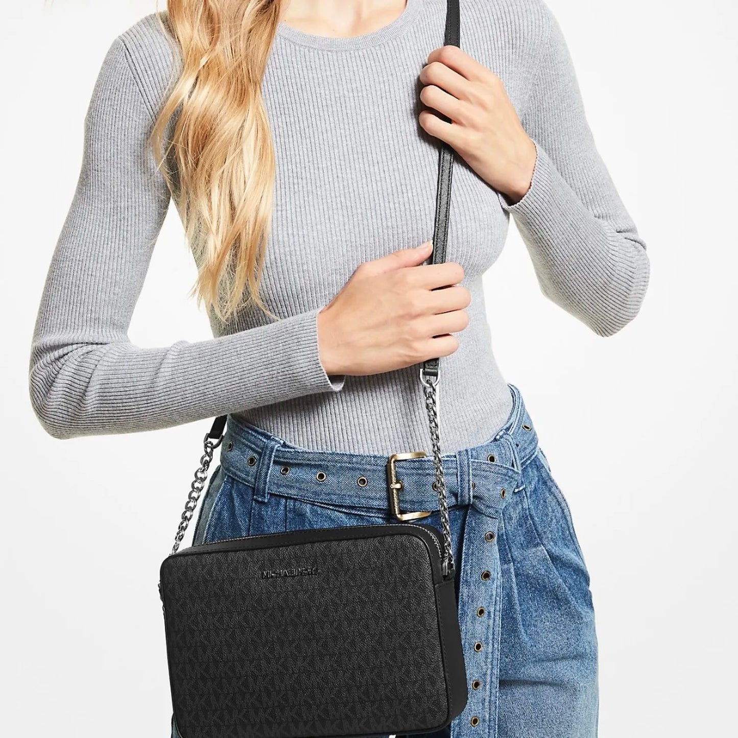 CROSSBODY MICHAEL KORS JETSET NEGRO MONOGRAMA