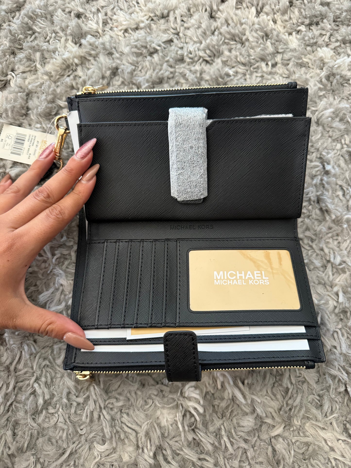 BILLETERA MICHAEL KORS MUJER DOBLE ZIP NEGRA CUERO