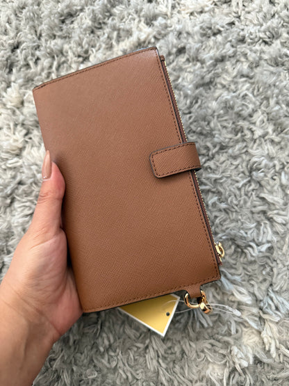 BILLETERA MICHAEL KORS MUJER DOBLE ZIP CAMEL CUERO