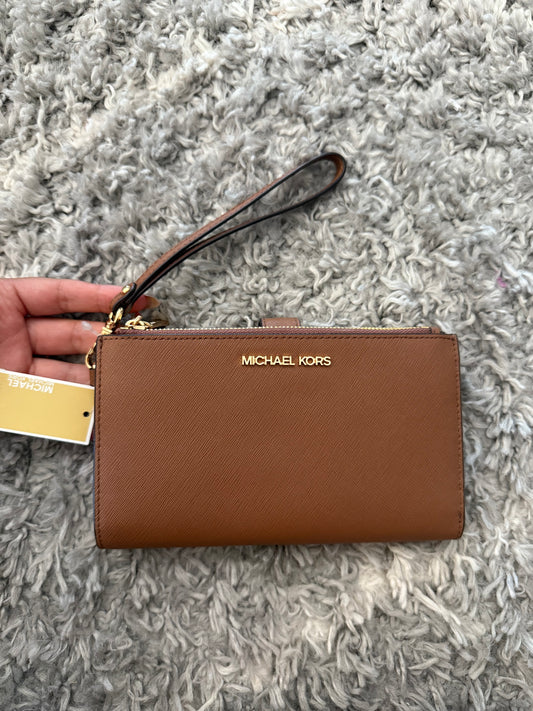 BILLETERA MICHAEL KORS MUJER DOBLE ZIP CAMEL CUERO
