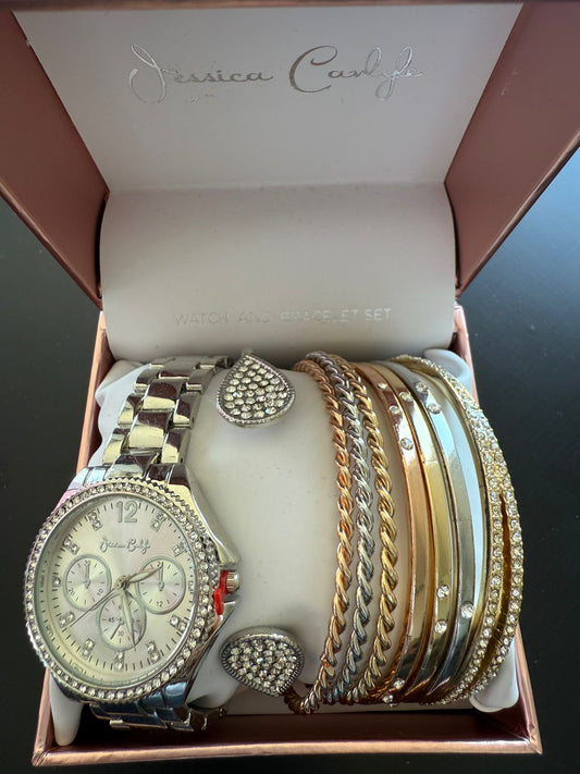 SET RELOJ + PULSERAS JESSICA CARLYLE SILVER