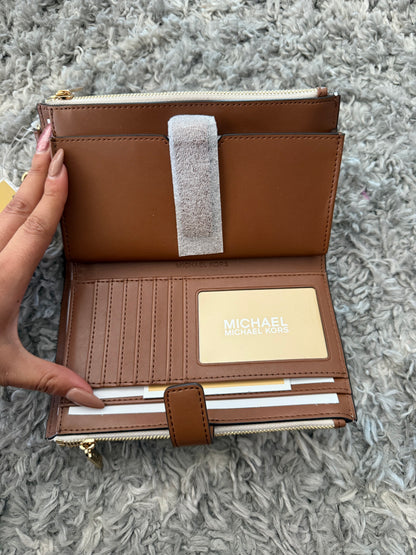 BILLETERA MICHAEL KORS MUJER DOBLE ZIP VAINILLA/CAMEL