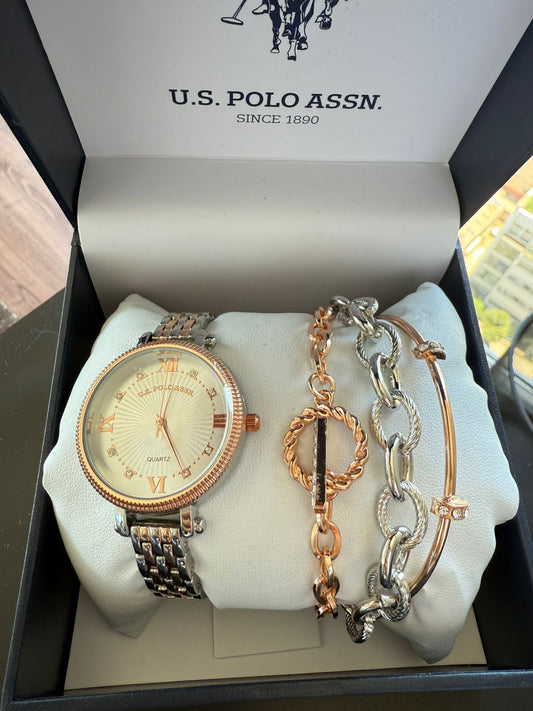 SET RELOJ + PULSERAS POLO ASSN MUJER