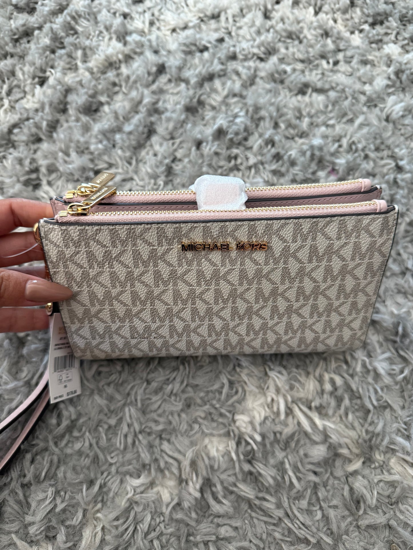 BILLETERA MICHAEL KORS MUJER DOBLE ZIP VAINILLA/ROSA